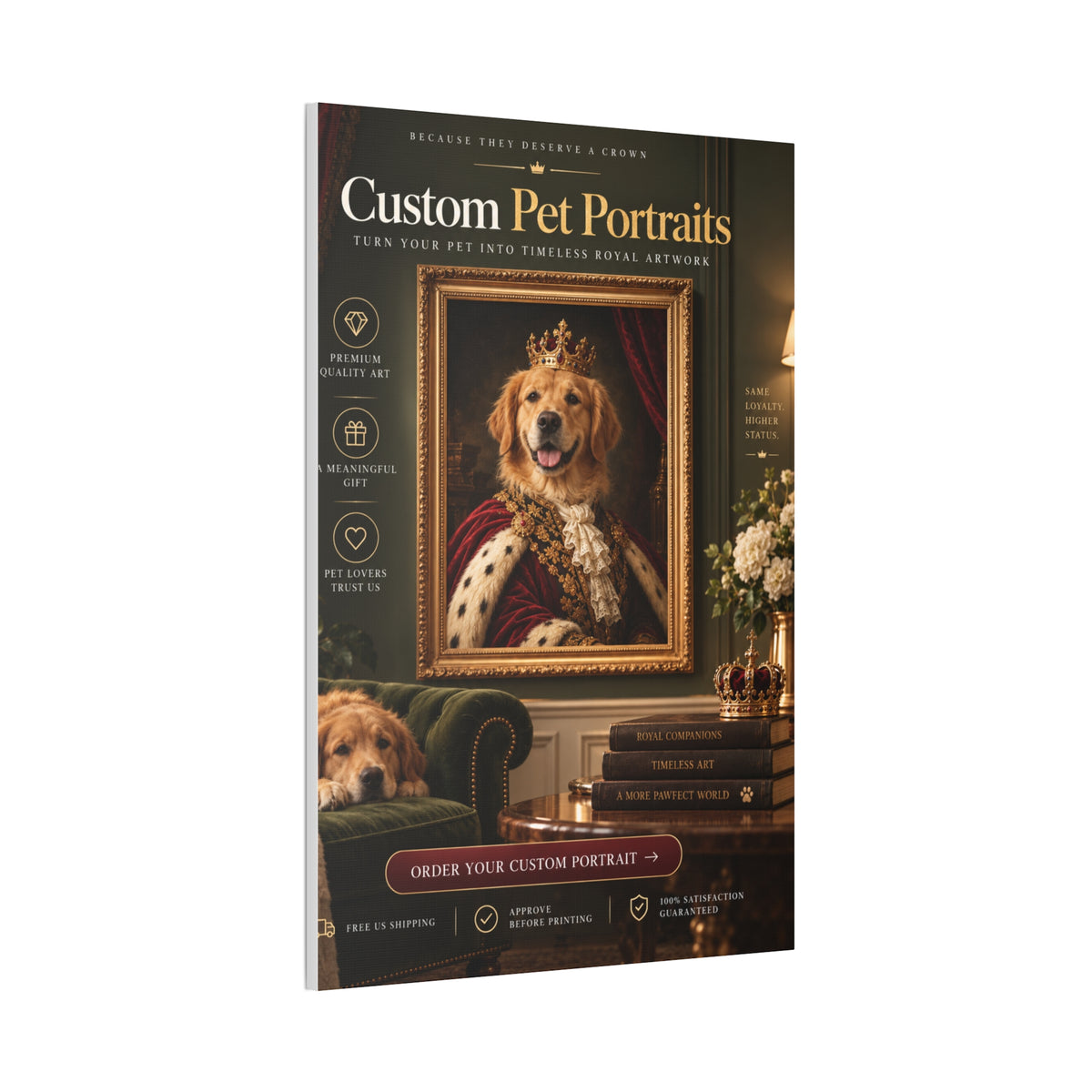 Custom Pet Portrait From Your Photo | Personalized Royal Canvas
