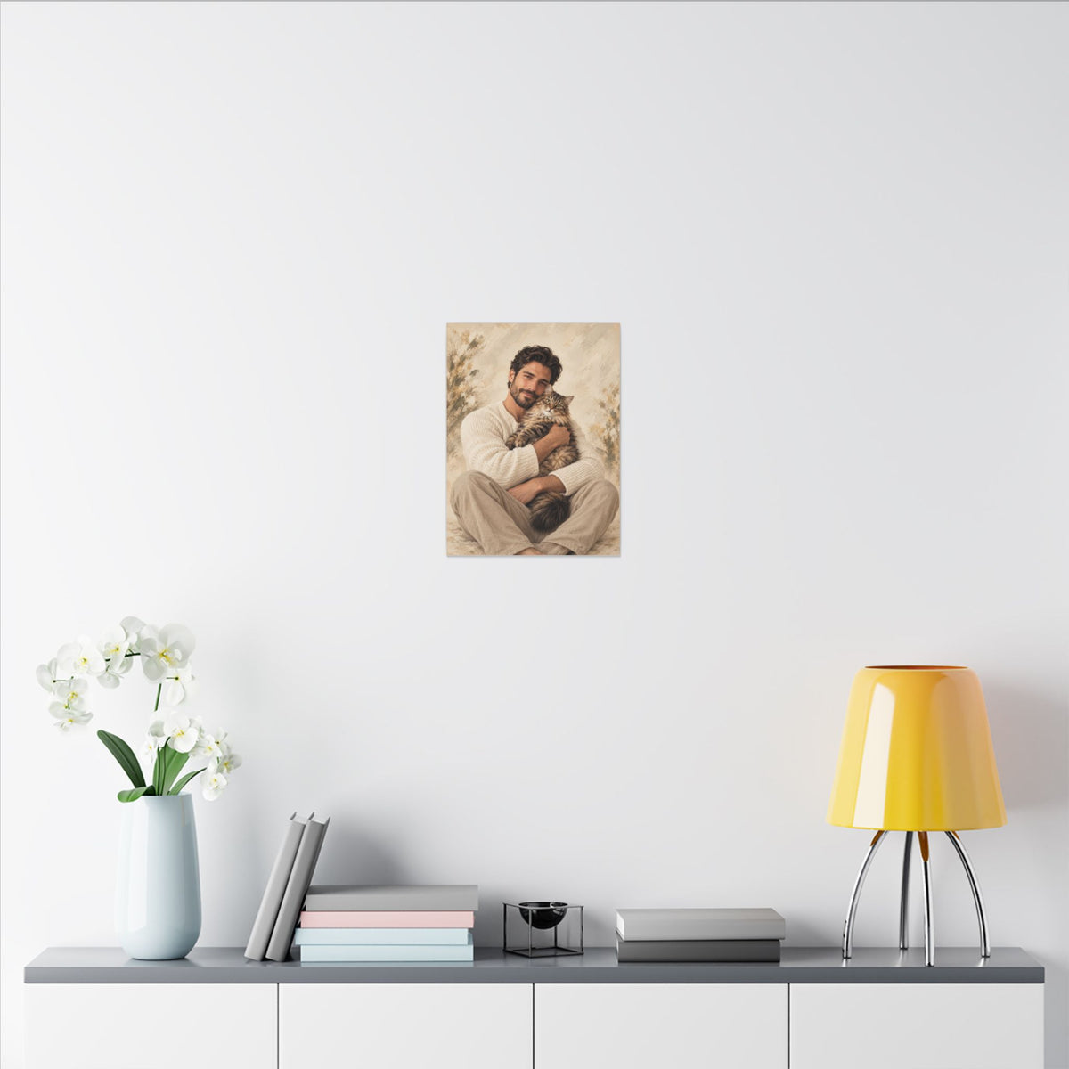Custom Man & Cat Portrait From Your Photo | Personalized Canvas