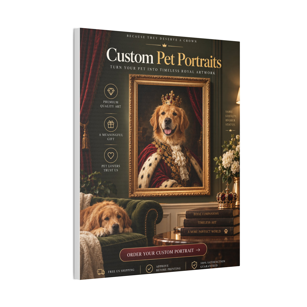 Custom Pet Portrait From Your Photo | Personalized Royal Canvas