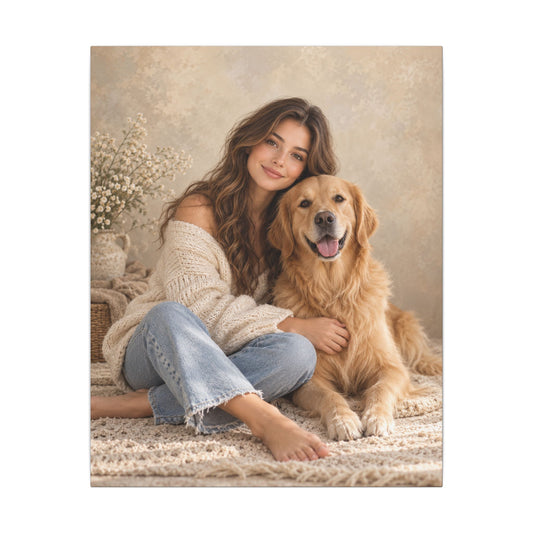Custom Woman & Cat Portrait From Your Photo | Personalized Canvas