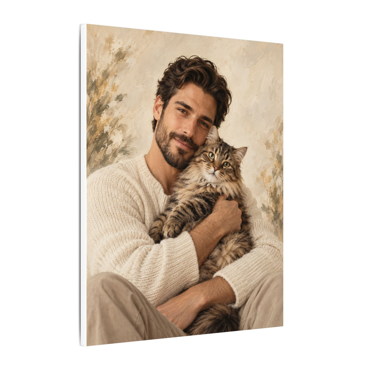 Custom Man & Cat Portrait From Your Photo | Personalized Canvas