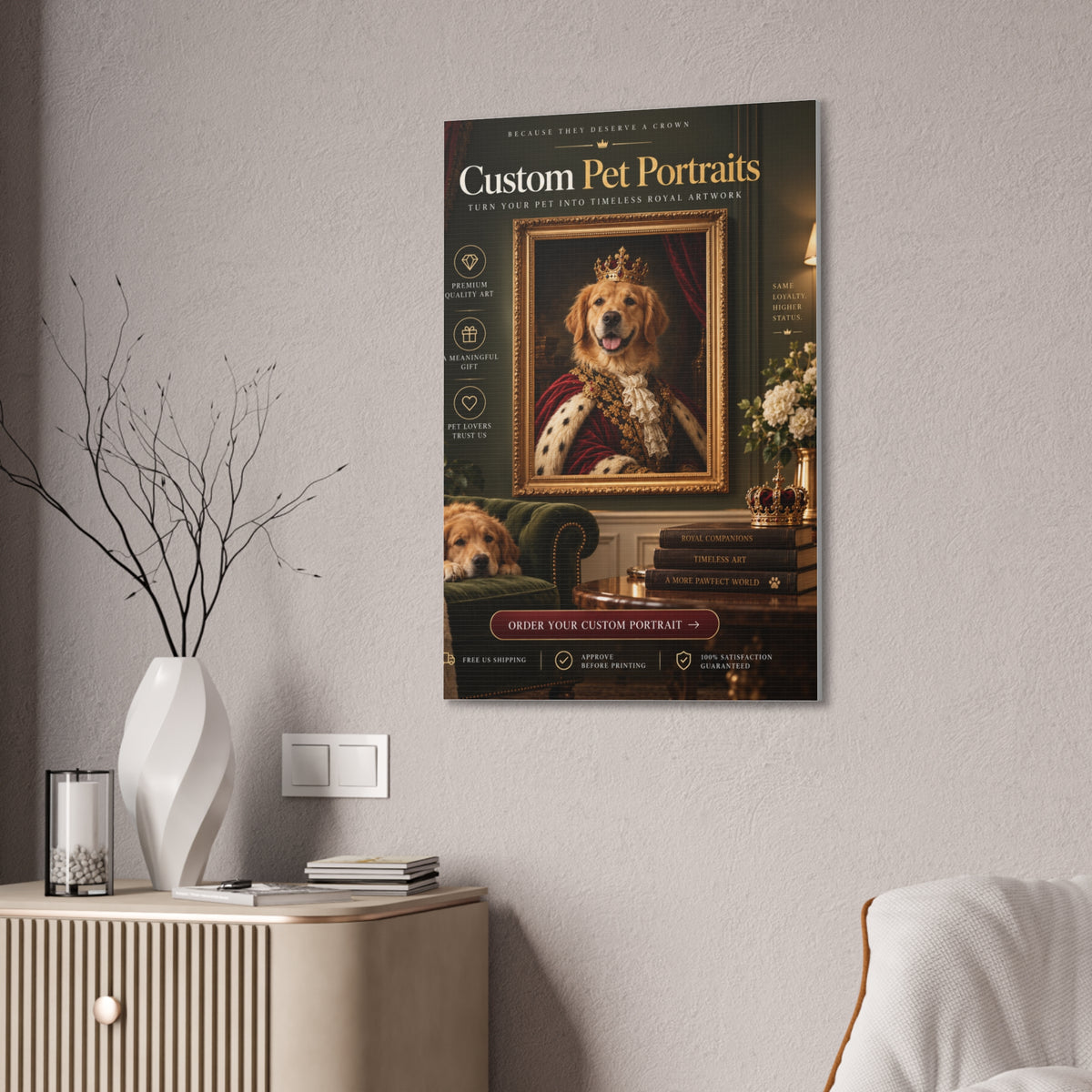 Custom Pet Portrait From Your Photo | Personalized Royal Canvas