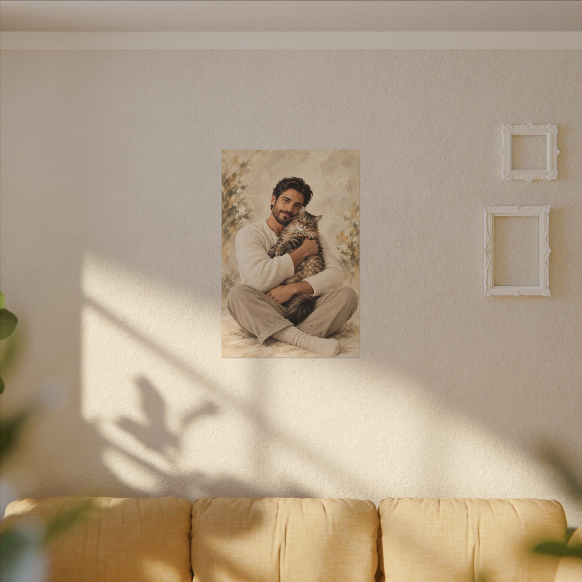 Custom Man & Cat Portrait From Your Photo | Personalized Canvas