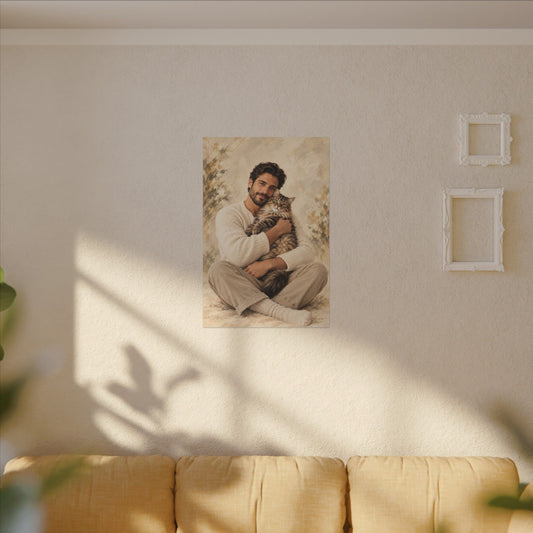 Custom Man & Cat Portrait From Your Photo | Personalized Canvas
