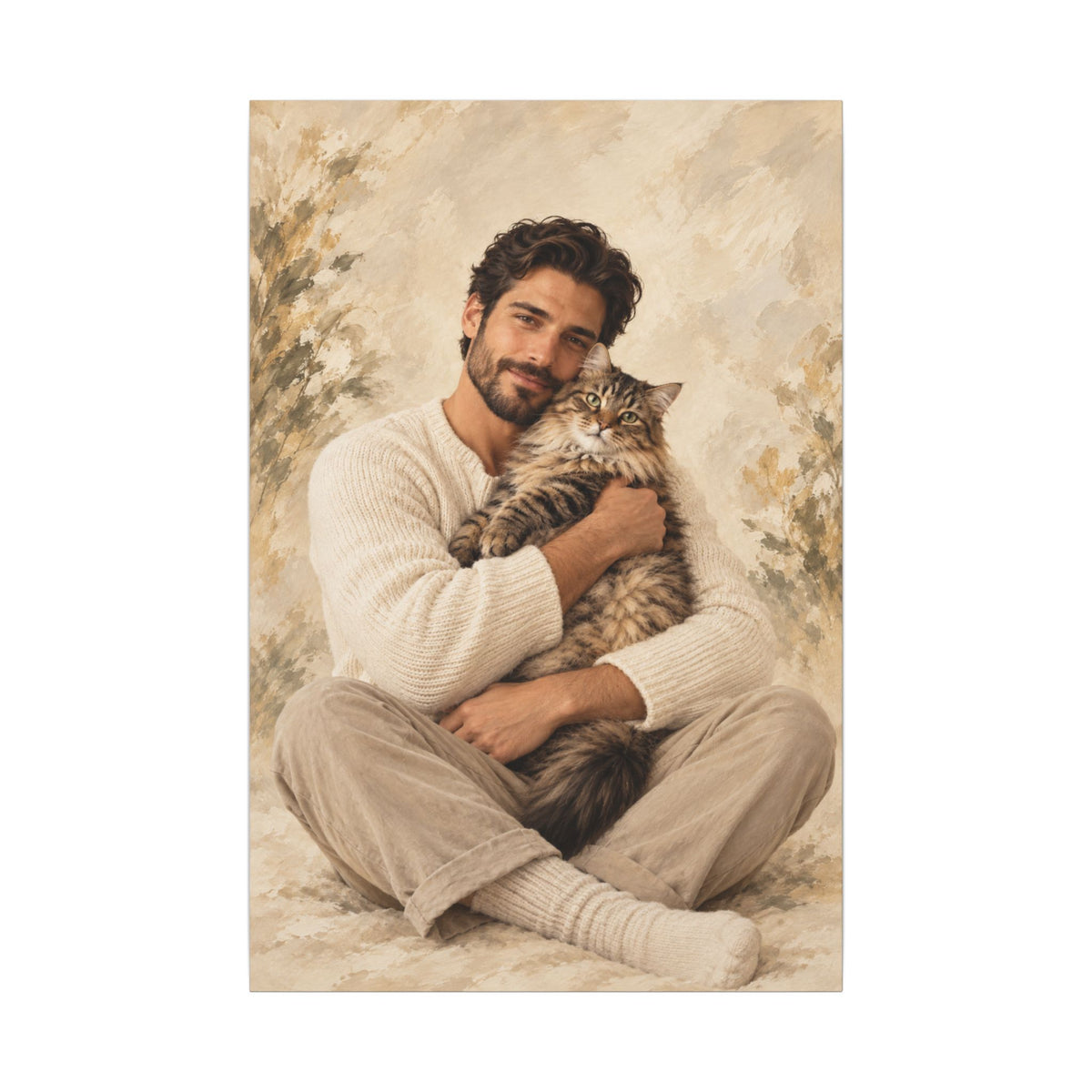 Custom Man & Cat Portrait From Your Photo | Personalized Canvas