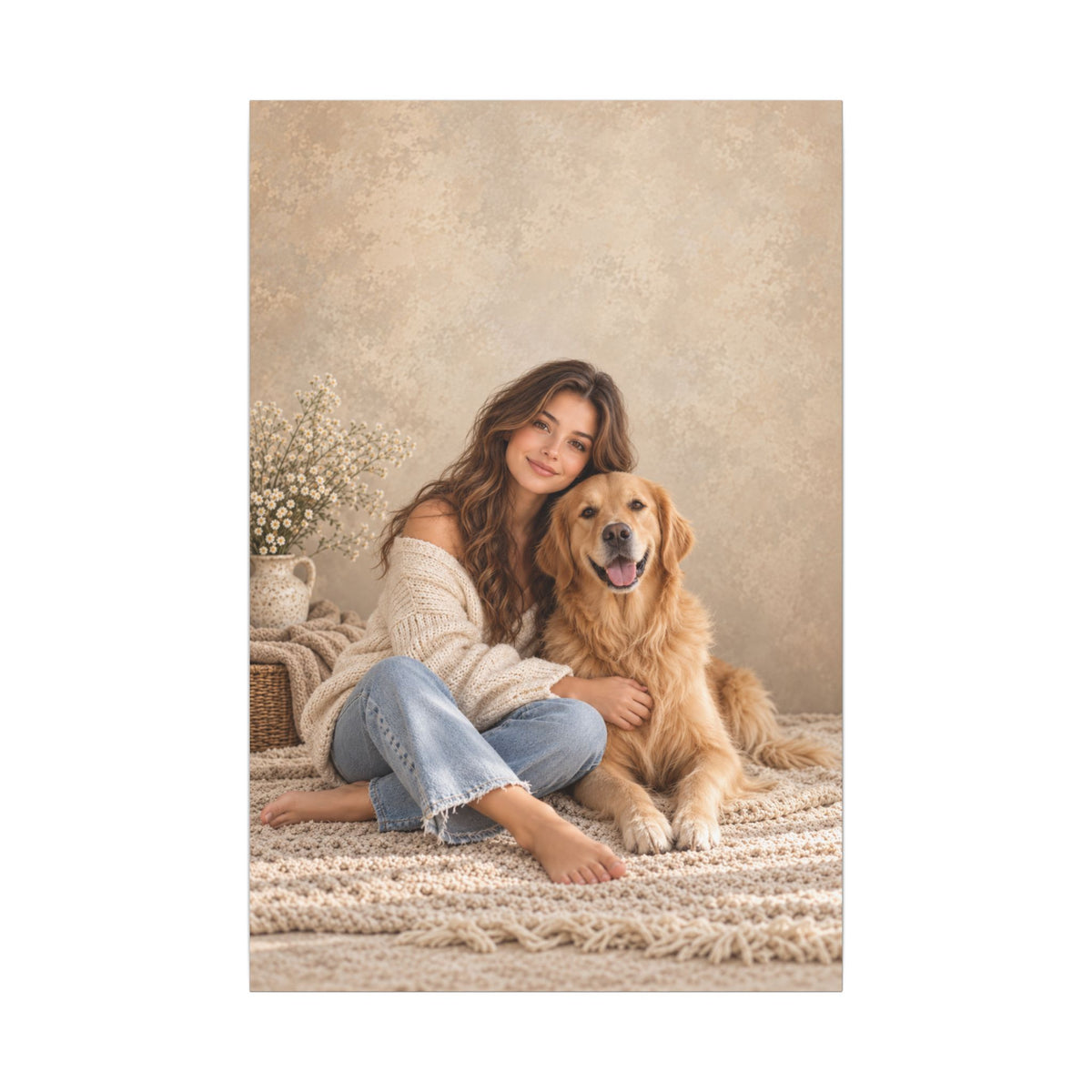 Custom Woman & Cat Portrait From Your Photo | Personalized Canvas