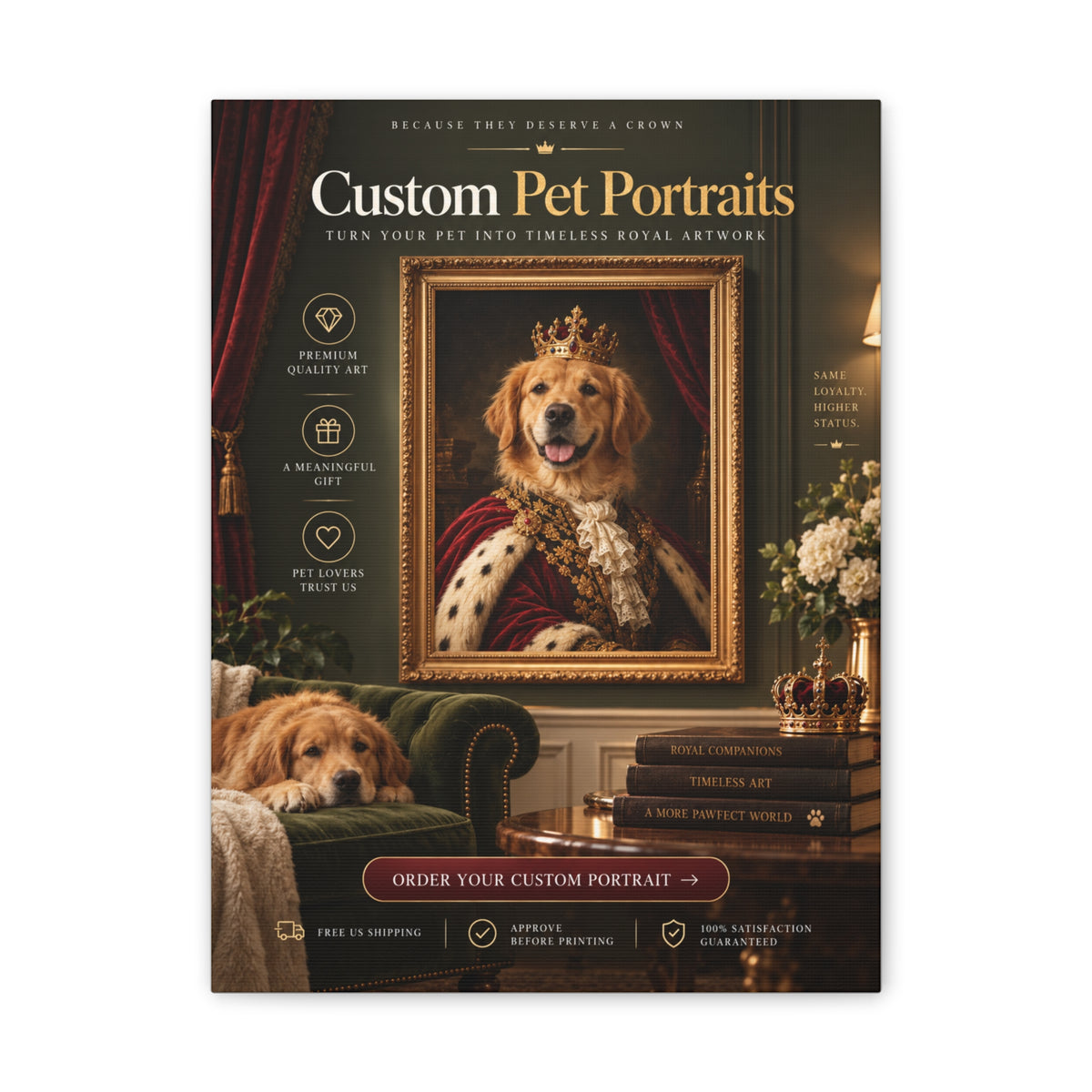 Custom Pet Portrait From Your Photo | Personalized Royal Canvas