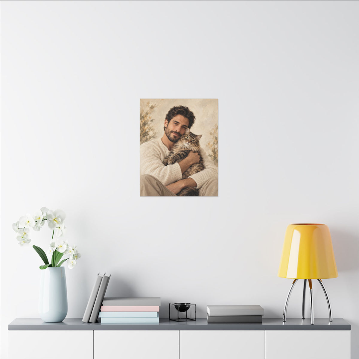 Custom Man & Cat Portrait From Your Photo | Personalized Canvas