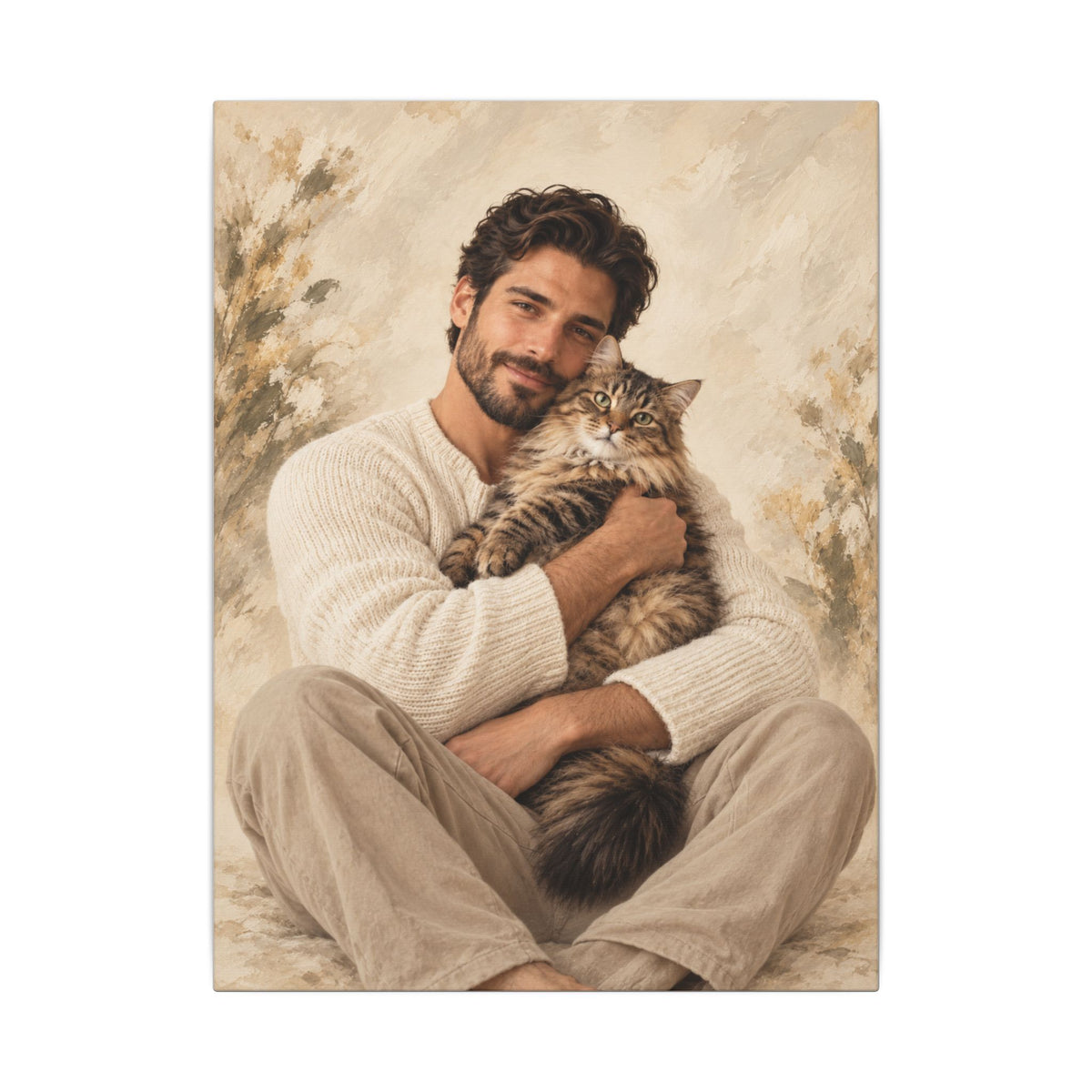 Custom Man & Cat Portrait From Your Photo | Personalized Canvas