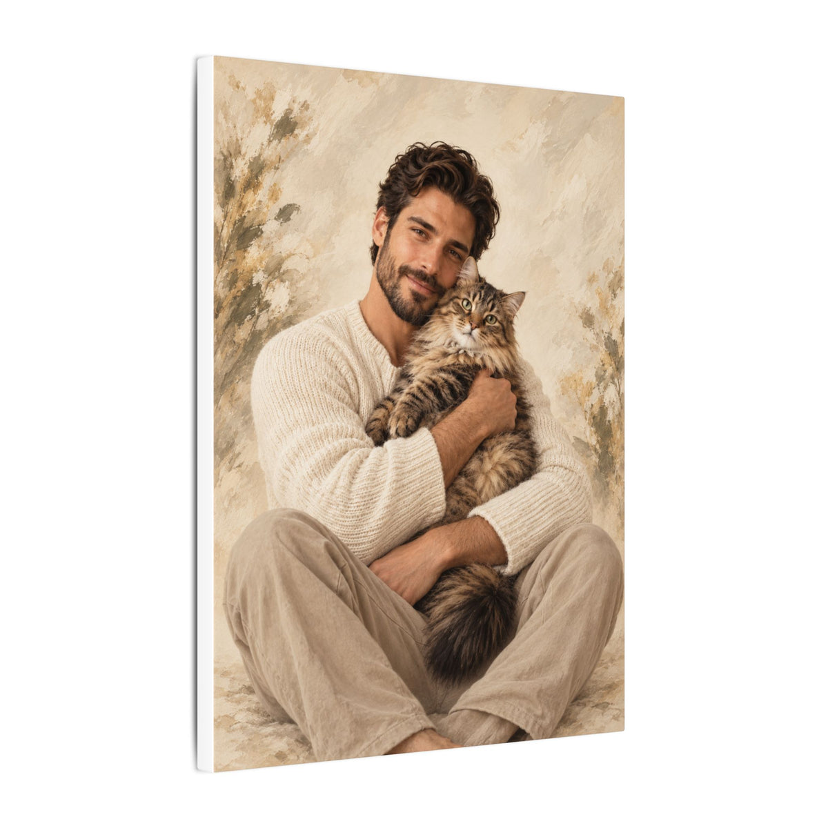 Custom Man & Cat Portrait From Your Photo | Personalized Canvas