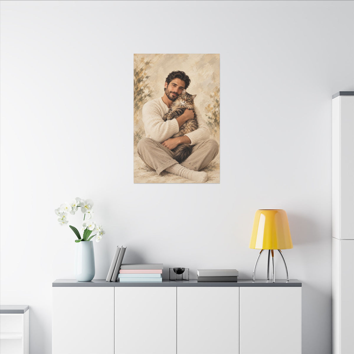 Custom Man & Cat Portrait From Your Photo | Personalized Canvas