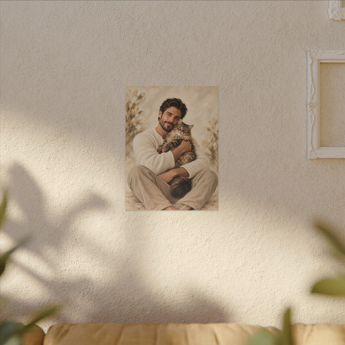 Custom Man & Cat Portrait From Your Photo | Personalized Canvas