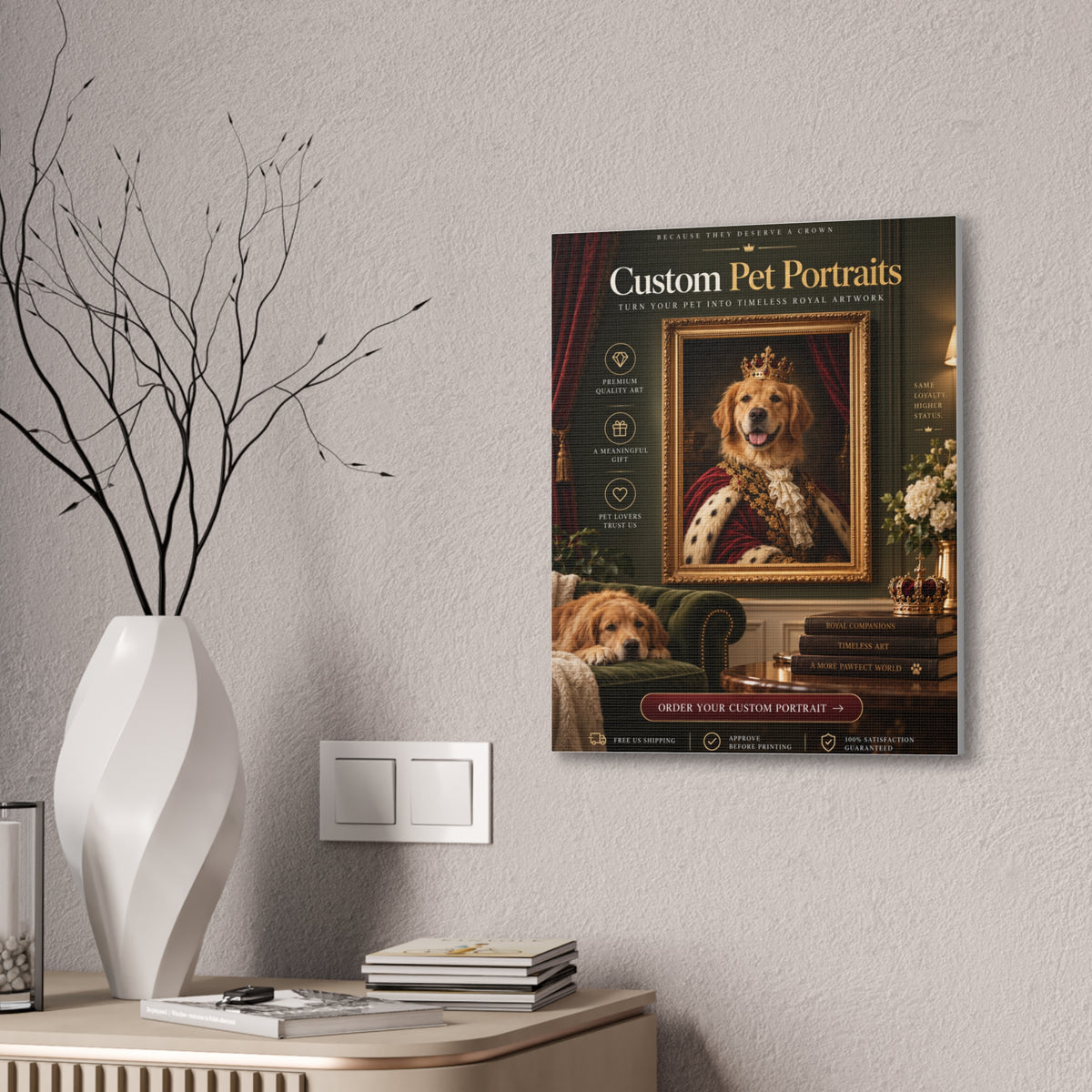 Custom Pet Portrait From Your Photo | Personalized Royal Canvas