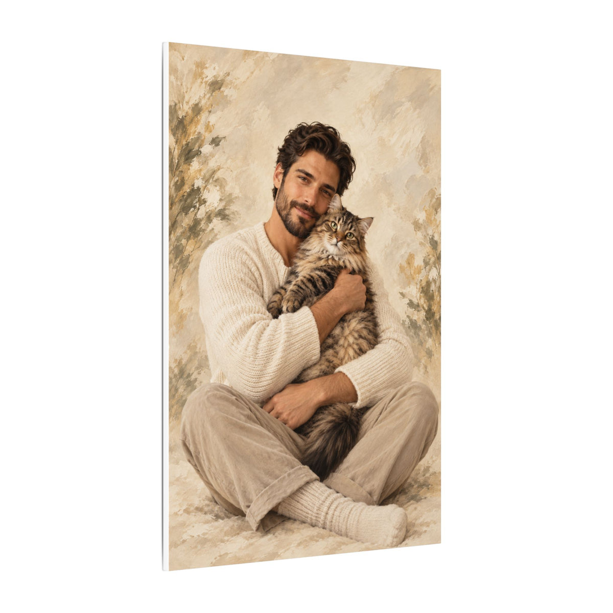 Custom Man & Cat Portrait From Your Photo | Personalized Canvas