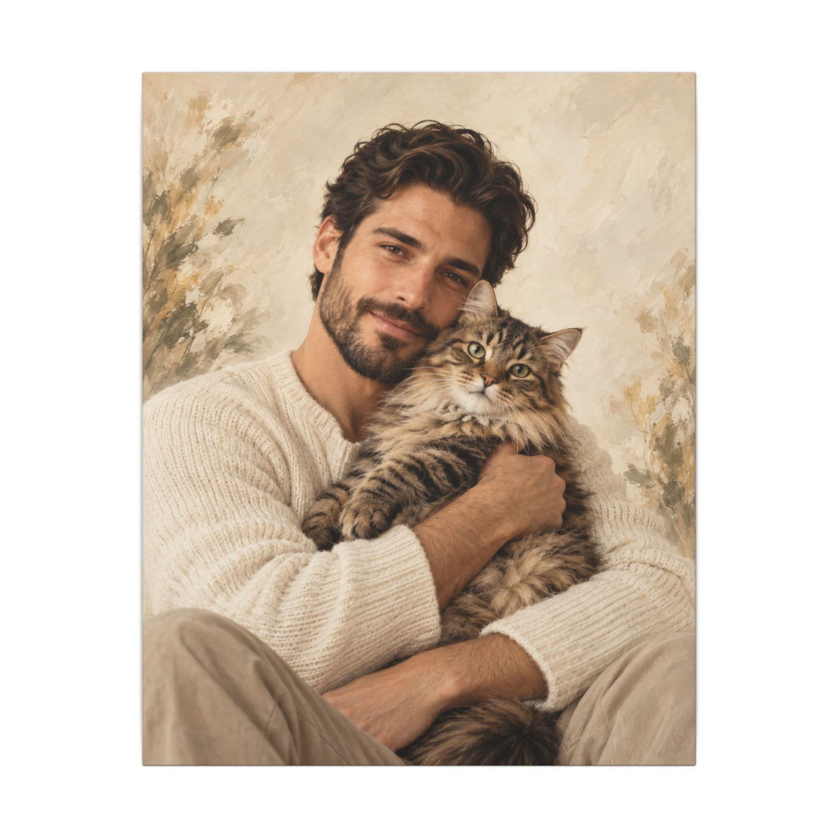 Custom Man & Cat Portrait From Your Photo | Personalized Canvas