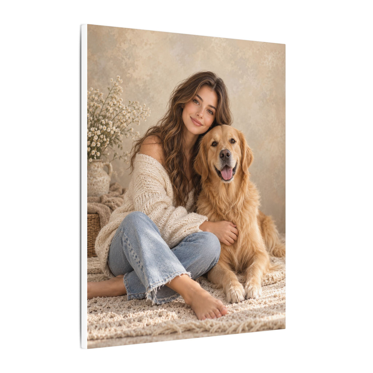 Custom Woman & Cat Portrait From Your Photo | Personalized Canvas