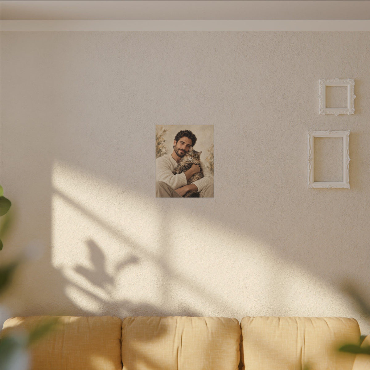 Custom Man & Cat Portrait From Your Photo | Personalized Canvas