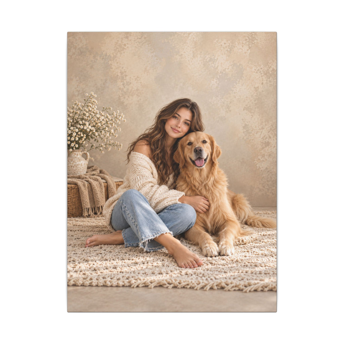 Custom Woman & Cat Portrait From Your Photo | Personalized Canvas
