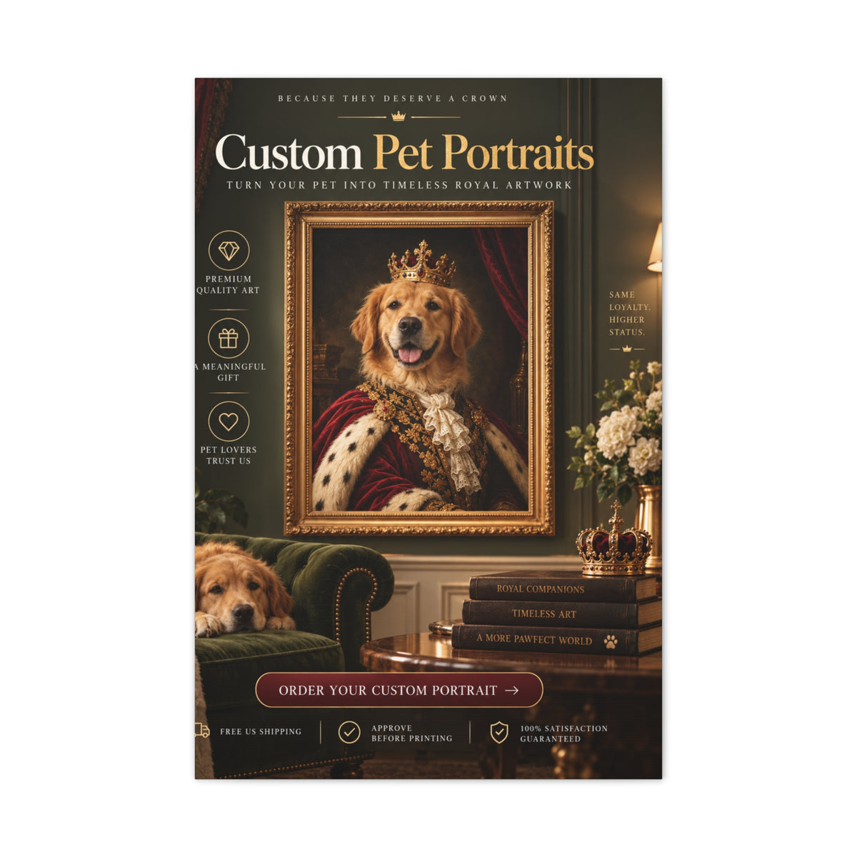 Custom Pet Portrait From Your Photo | Personalized Royal Canvas